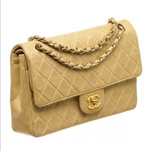 Chanel beige Leather vintage classic double flap